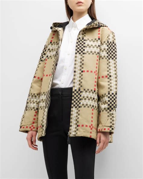 Burberry Everton Pixel Check Hooded Jacket 